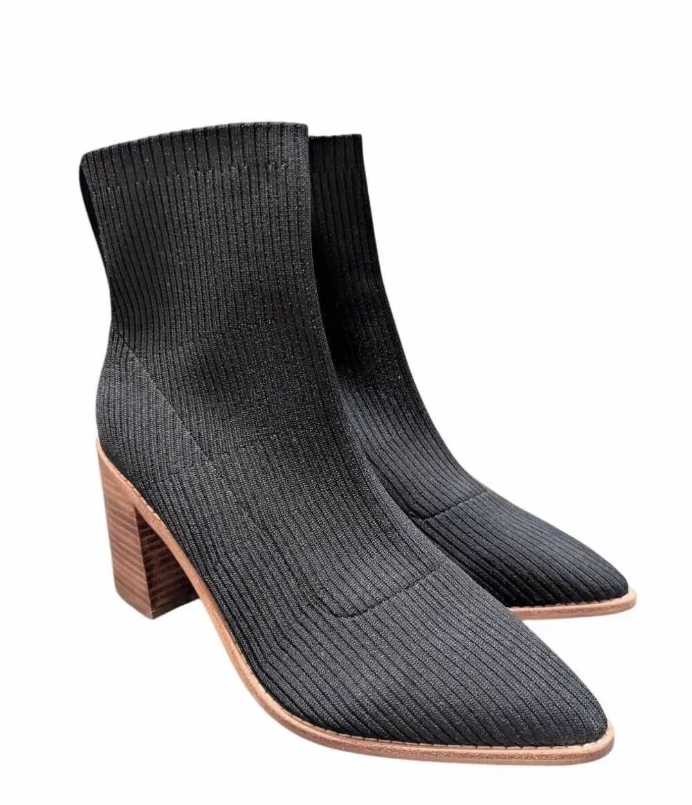 Steven by Steve Madden Nichol Black sock bootie pointed toe block heel womens 11